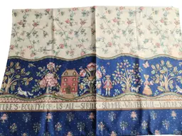 Vintage Floral Cotton Folk Art French Colonial Tablecloth Natures Bounty Unicorn