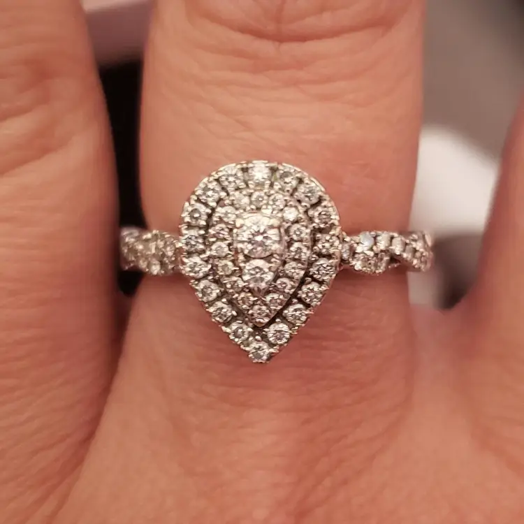 10k White Gold 1/2 ct tw Diamond Pear shaped Double halo frame engagement ring