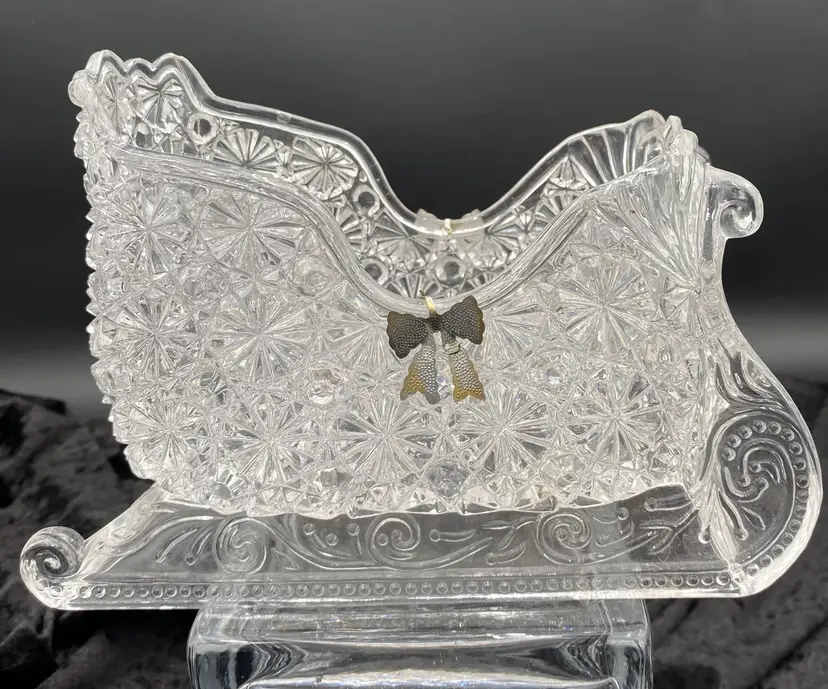 Vintage Acrylic Christmas Sleigh with Metal Bows, 5.75" x 8.5" x 4"