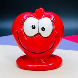 Vintage 90s Emoticon Red Smiley Heart Piggy Coin Bank: Whimsical Anthropomorphic Creature