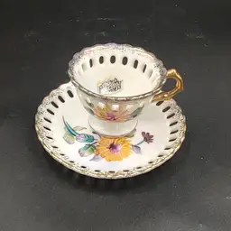 Vtg Norcrest Miniature Teacup and Saucer With Reticulated Edge