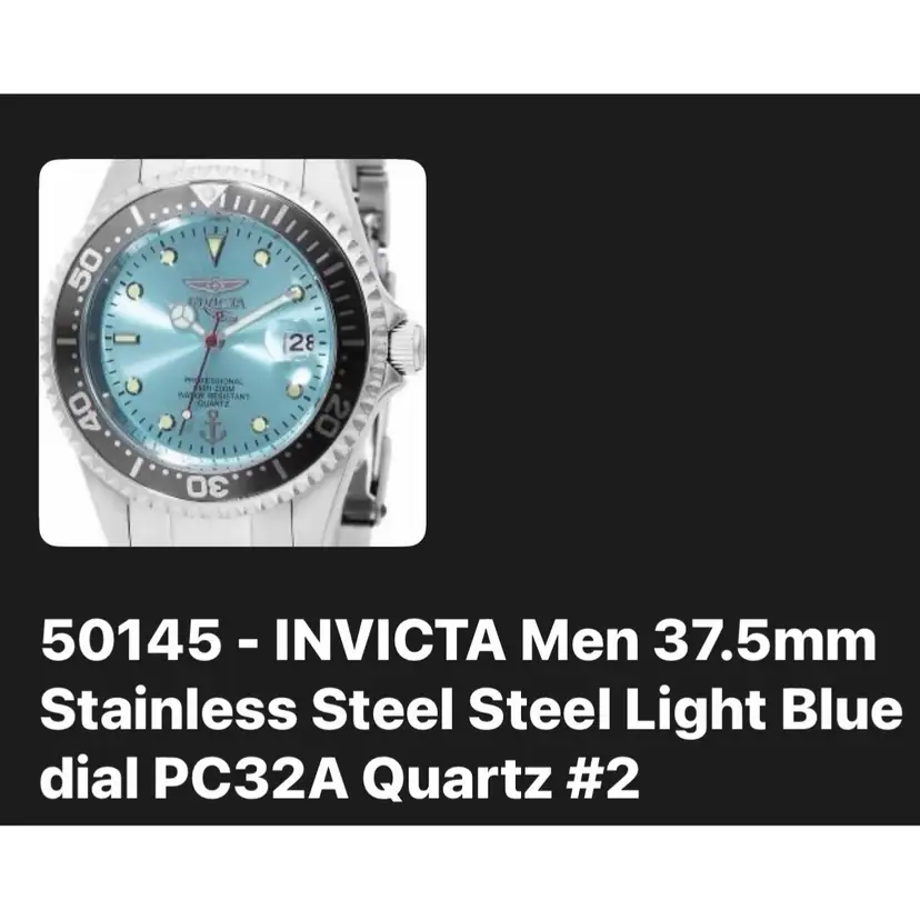 INVICTA Men 37.5mm
Stainless Steel Steel Light Blue dial PC32A Quartz