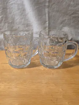 Vintage Ravenhead Clear Glass Beer Mugs Set Half Pint