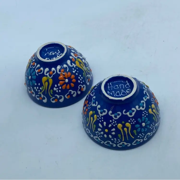 Pair of vintage, hand-painted cobalt blue ceramic bowls Turkye