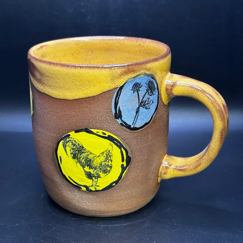 Studio Pottery Erin White Chicken Rooster Mug 4”