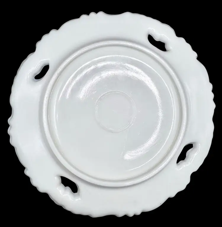 Antique Milk Glass Plate Reticulated Floral White Painted Gold Decorative 7.5”