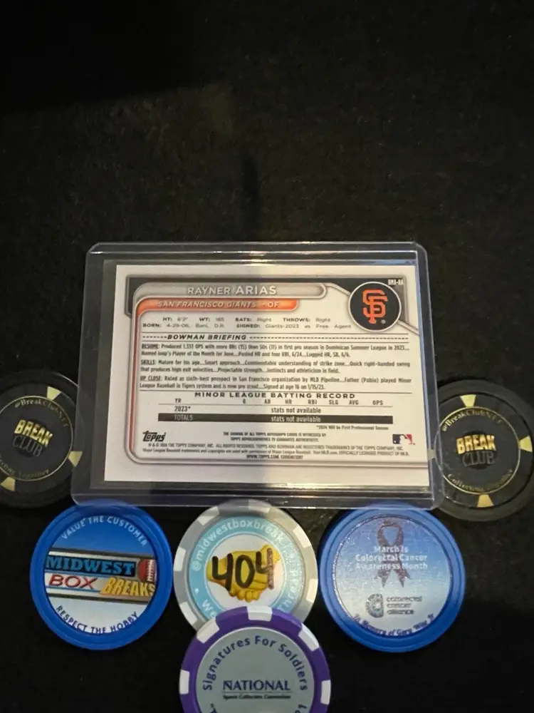 2024 Bowman Chrome Mega Rayner Arias - Mojo Refractor Auto BMA-RA Giants