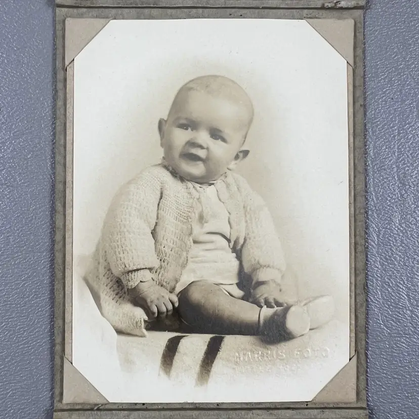 Vintage Photo Baby Portrait Crochet Sweater Harris Foto Little Rock Arkansas