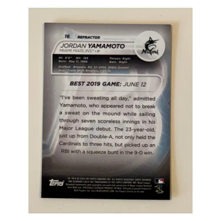 Jordan Yamamoto RC Bowman’s Best Refractor Miami Marlins