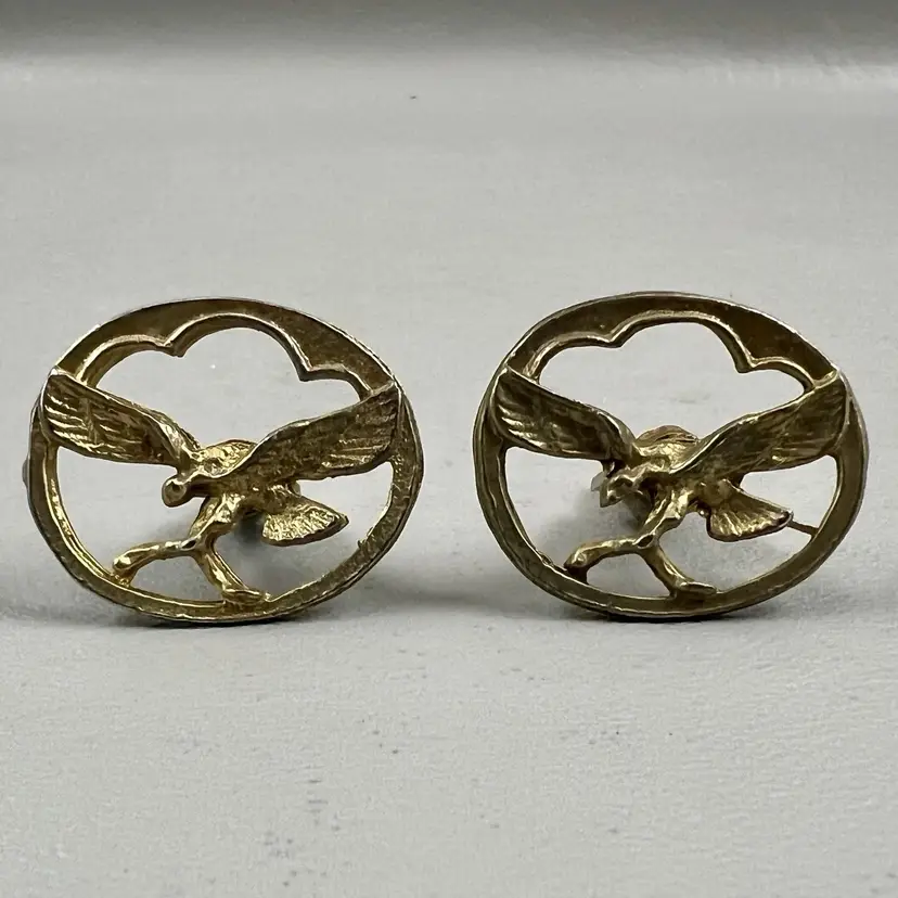 Vintage Cufflink Set Cutout Design Flying Eagle Gold Tone 1"