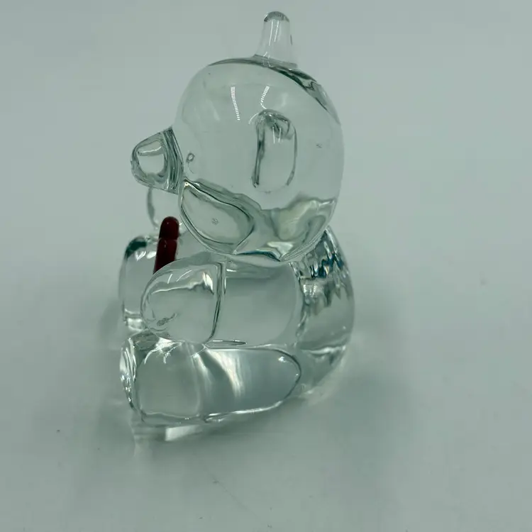 Vintage Solid Clear Art Glass Teddy Bear Figurine With Applied Red Heart Paperweight