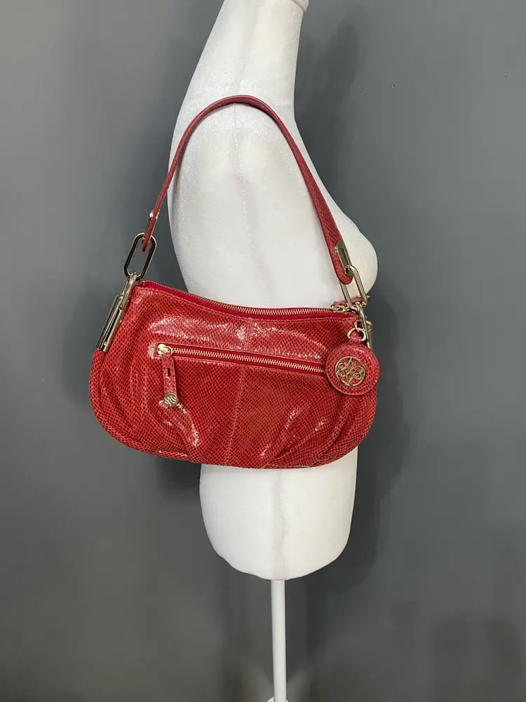 ANTONIO MELANI-Red Textured Leather Handbag/Purse Gold Hardware Boho Scandi Club