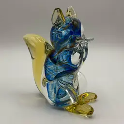 50% off was $34 Gold Swirl Blue Yellow Art Glass Squirrel