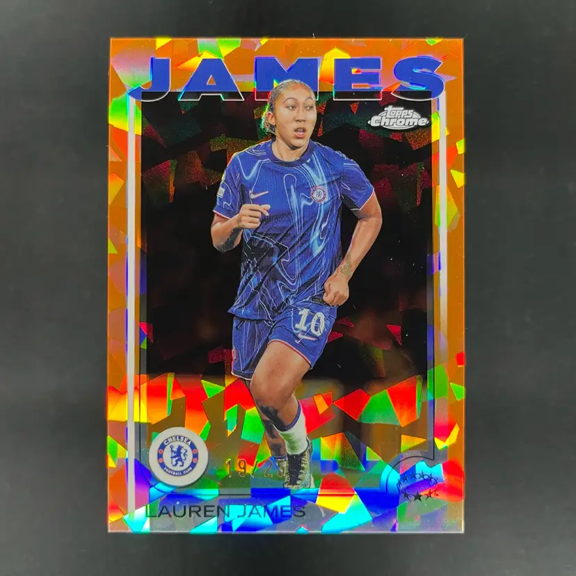 Lauren James 2024/25 Topps Chrome Sapphire UWCL Orange /25 Chelsea Soccer Card