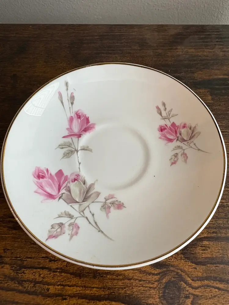 Crown Staffordshire Bone China saucer W/Dainty Pink Rose Pattern