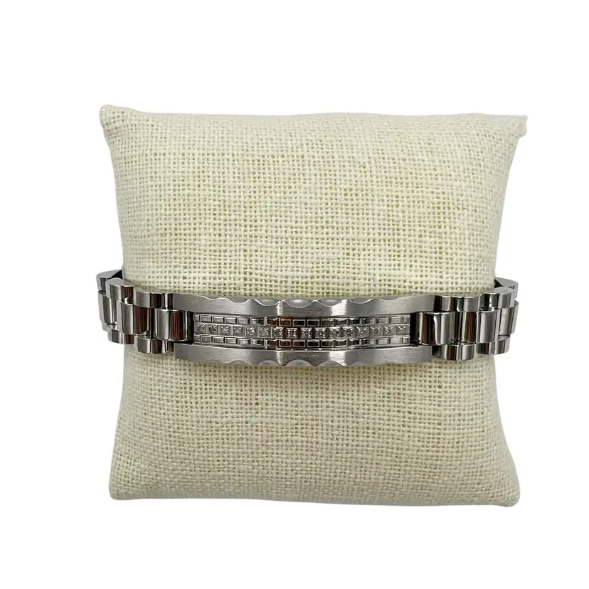 NWT Macy’s Men’s Diamond Silver Stainless Steel ID Bracelet