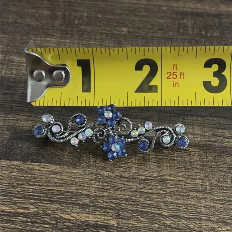 Vintage Rhinestone Floral Brooch Blue AB Silver