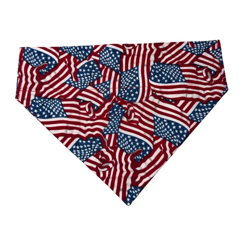 Dog Bandana Size Medium American Flag Print Dog Handmade Size 9 and 1/4” Wide