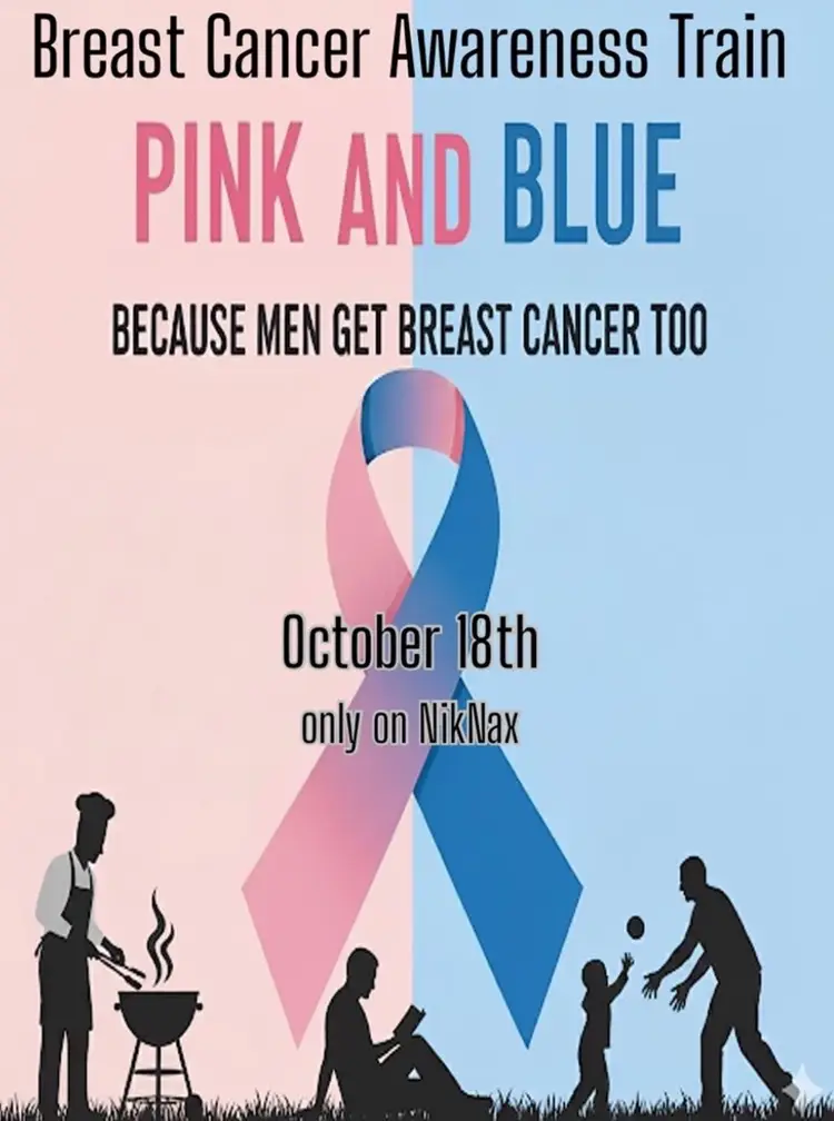 Pink and Blue Breast Cancer Awareness Train