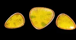 Hogan Bolas Yellow Enamel on Copper Brooch & Screw-back Earrings circa: 1960s