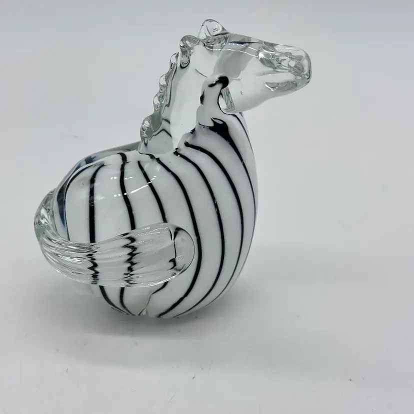 Art Glass Zebra Horse Blown Glass White Black Striped Figurine Paperweight