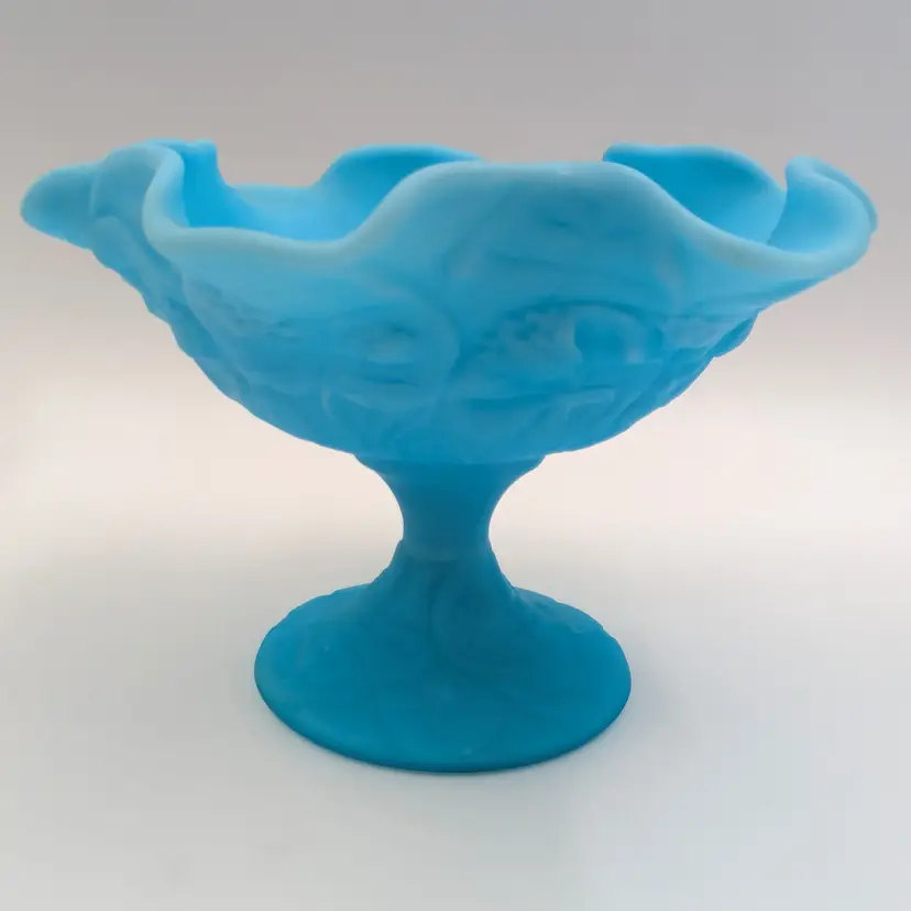 Fenton Blue Satin Compote Lily Pad Candy Dish