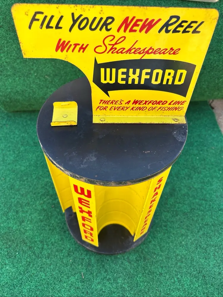 RARE🔥 Antique Vintage Shakespeare Wexford Fishing Line Sale Display Sign Yellow