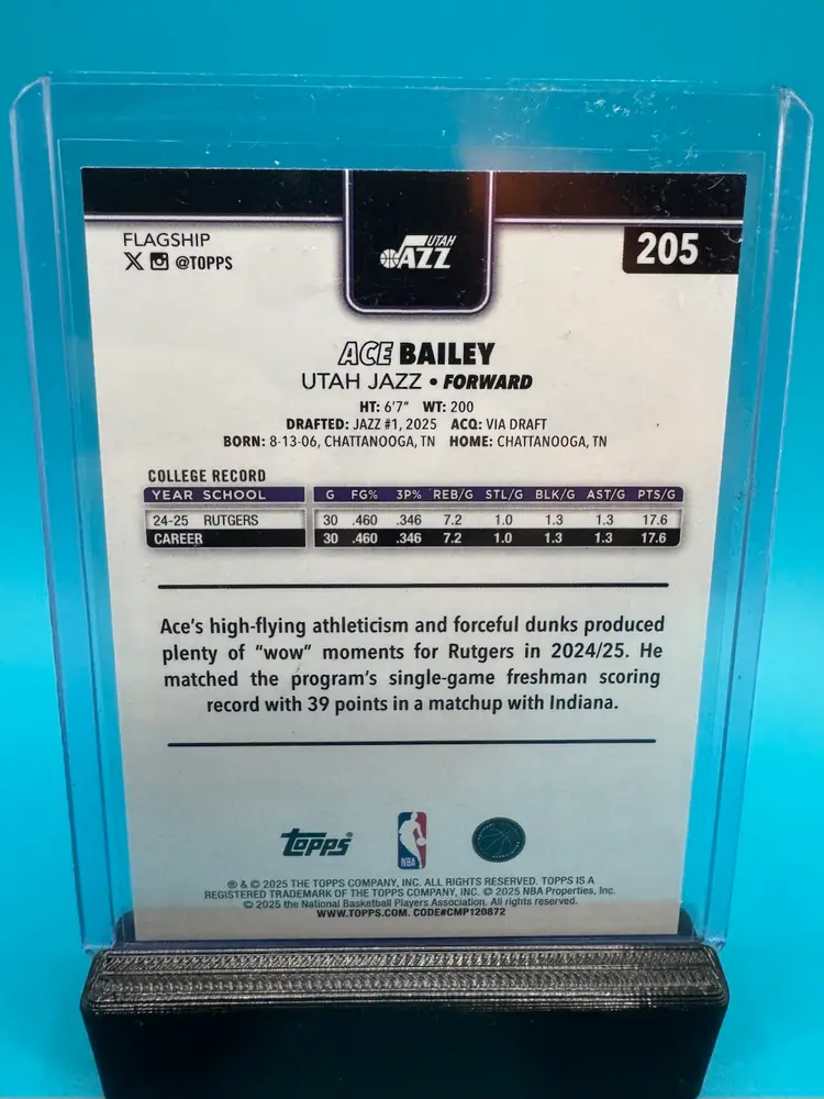 Ace Bailey Topps RC Utah Jazz