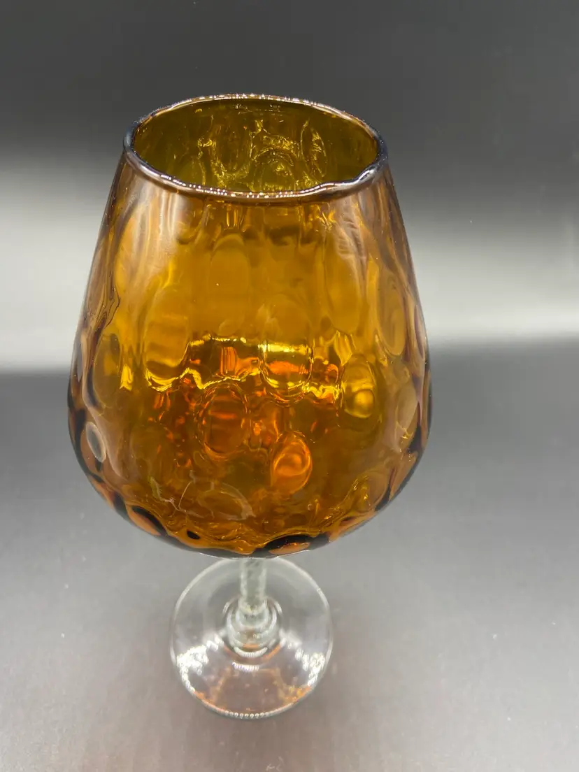 #28 GG Awesome Amber Optic Glass, Brandy Sniffer Clear, Twisted Stem Mint