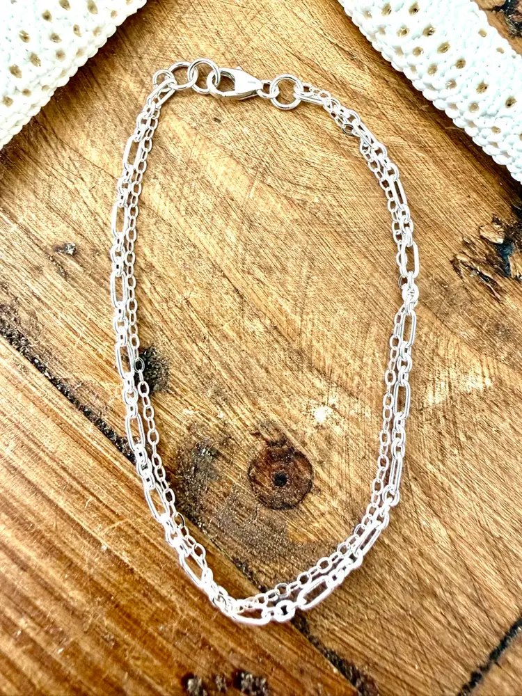 Minimalist Double Chain Sterling Silver Bracelet