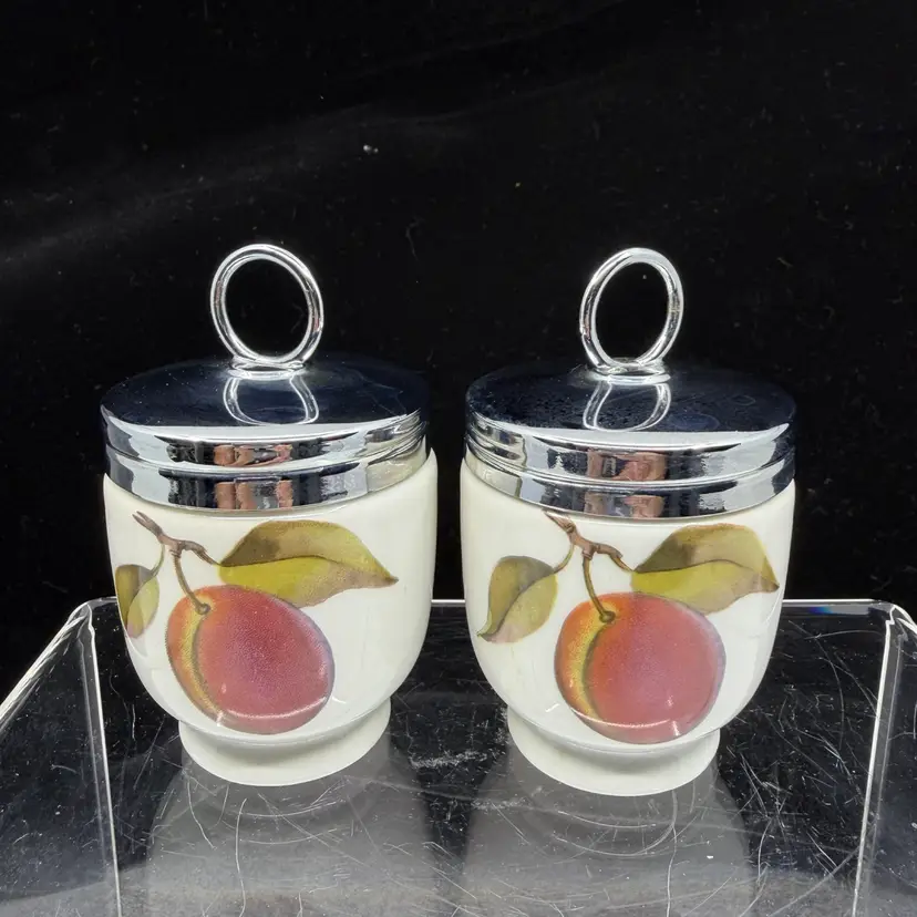 2 Royal Worcester Porcelain Egg Coddlers   “Evesham" Pattern England