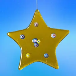 Fused Glass Star Suncatcher Ornament Yellow with Millefiori Vintage Christmas