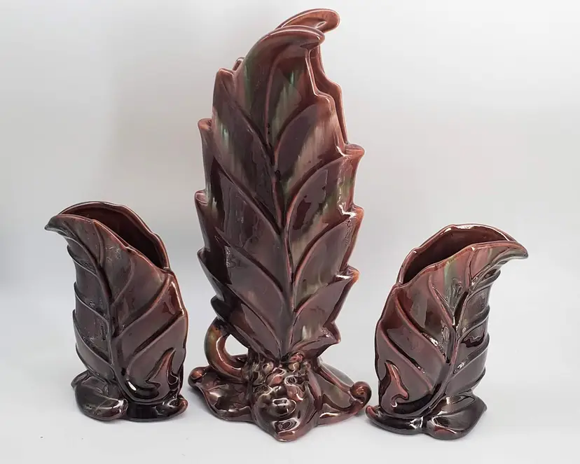 Royal Haeger Set of 3 Leaf Vases 1940's 12" & 6.25"(2)