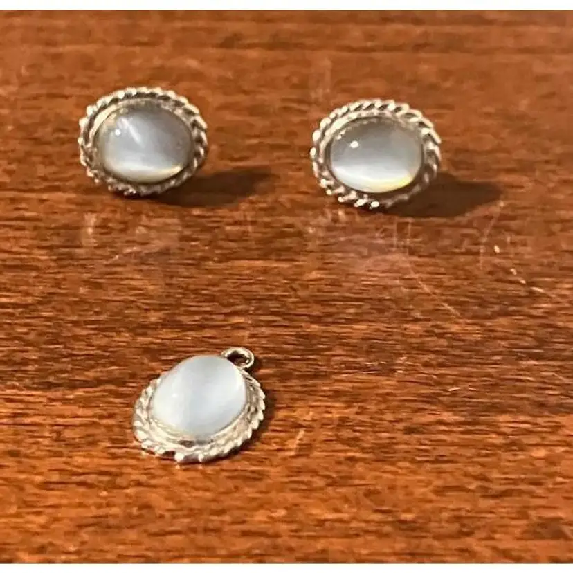 VTG Danecraft Sterling Silver Oval Blue Stone Pendant and Earrings