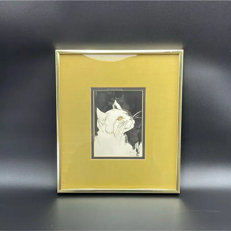 Framed Original Handmade Artwork Kitty Cat Kitten Wall Hanging