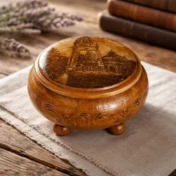 Vintage Russian Folk Art Hand Painted Wood Trinket Box, 3" x 1.75"