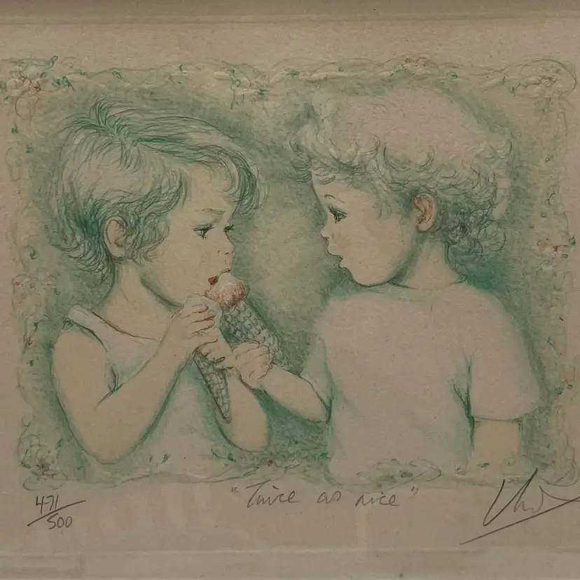 Signed Limited Edition Lithograph Art Print "Twice as Nice" By Mary Vickers