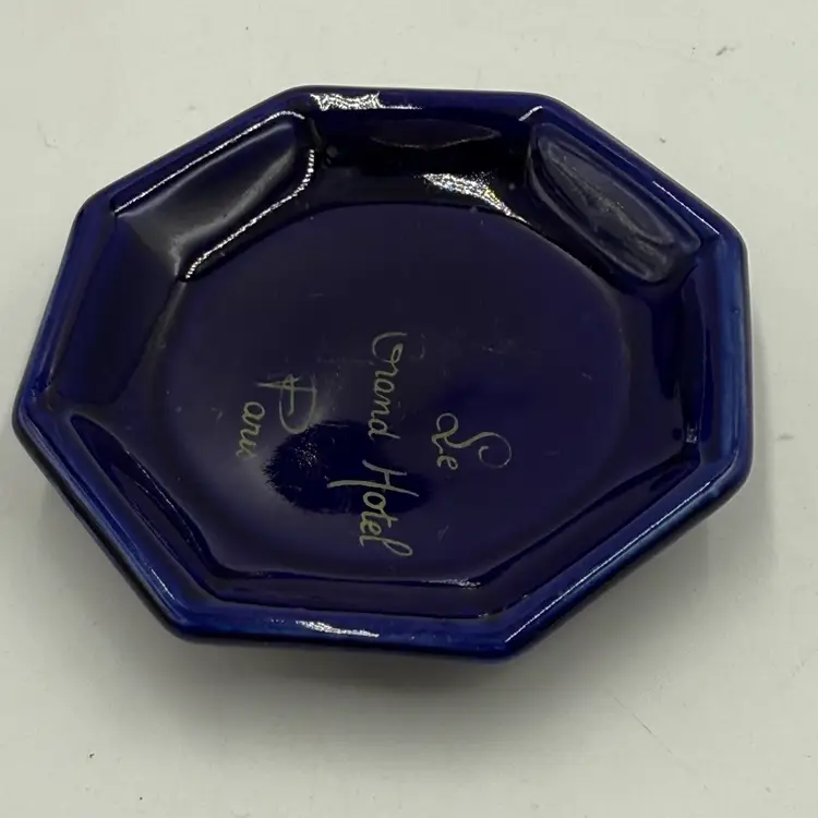 Le Grand Hotel Paris Cobalt Blue Porcelain Ashtray Catchall Trinket Vintage Dish
