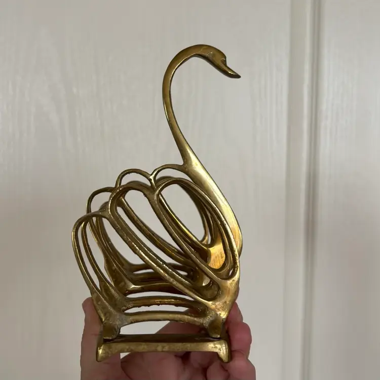 Vintage Solid Brass Swan Letter Sorter Holder