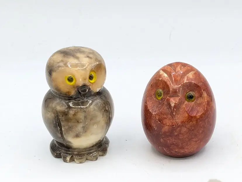 Two Adorable Carved Stone Owl Figurines Made In Italy