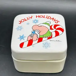 Ziggy Stoneware “Jolly Holidays” Trinket Box Japan 2”x3”