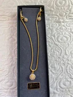 Vintage Bellissima Choice Pearl Pave Ball Necklace And Earrings NOS
