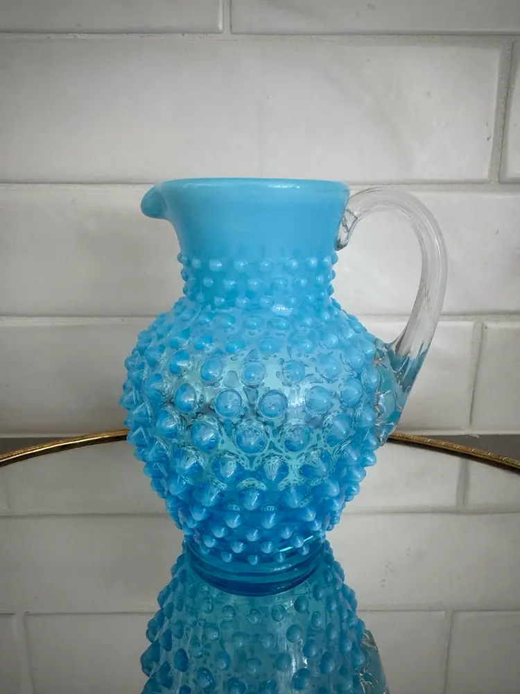 Fenton Blue Opalescent Hobnail Pitcher (AS IS)