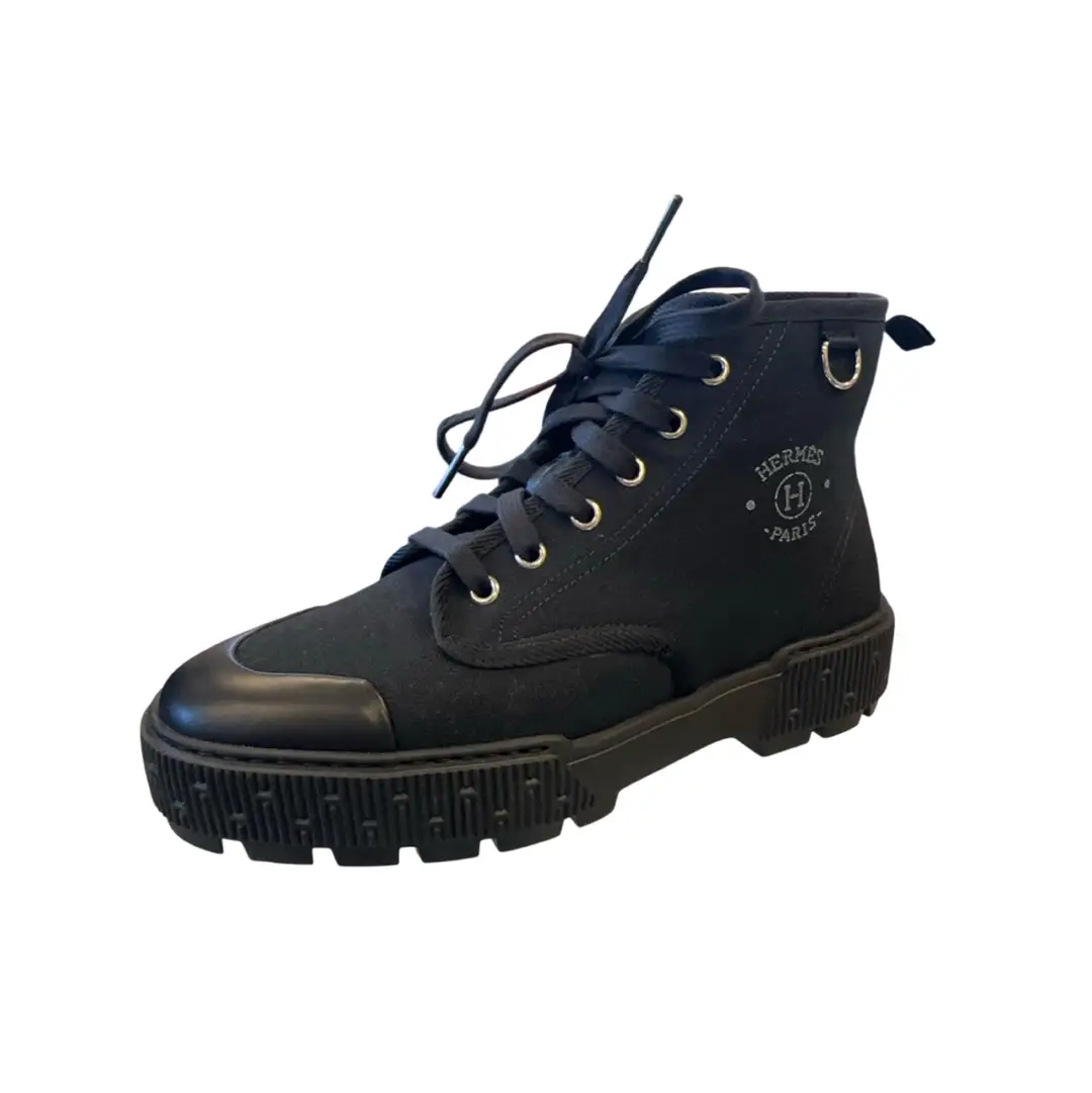 Hermes Itineraire Black Canvas Sneakers SZ 38.5