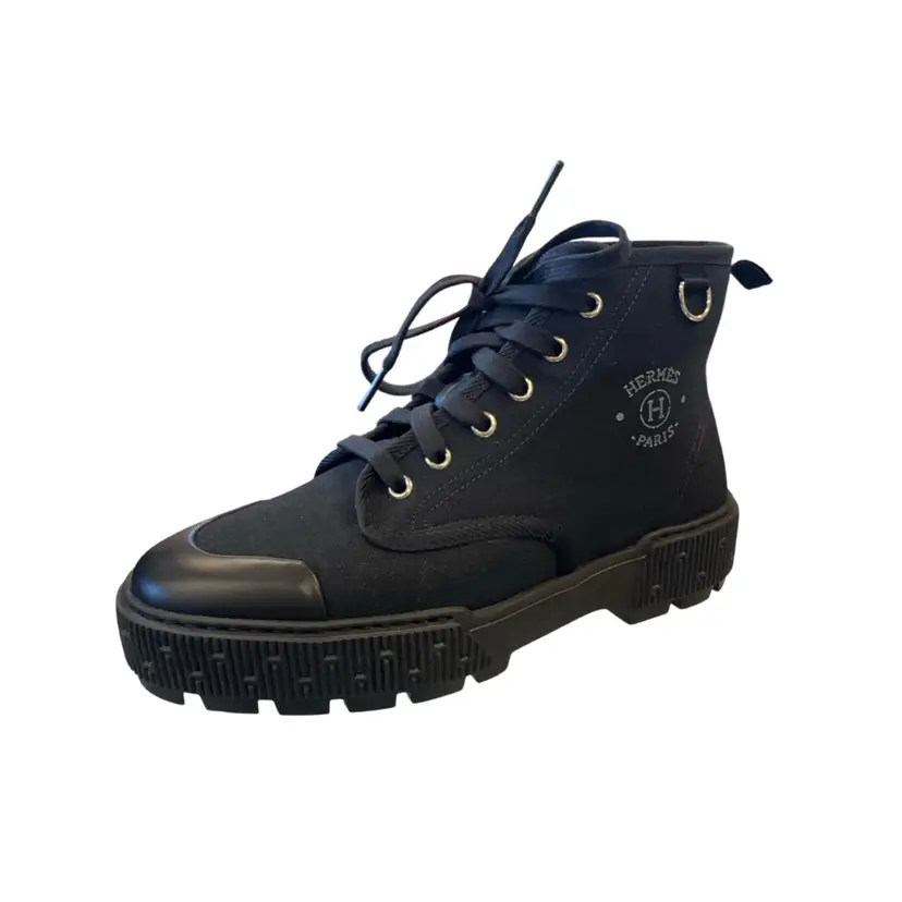 Hermes Itineraire Black Canvas Sneakers SZ 38.5
