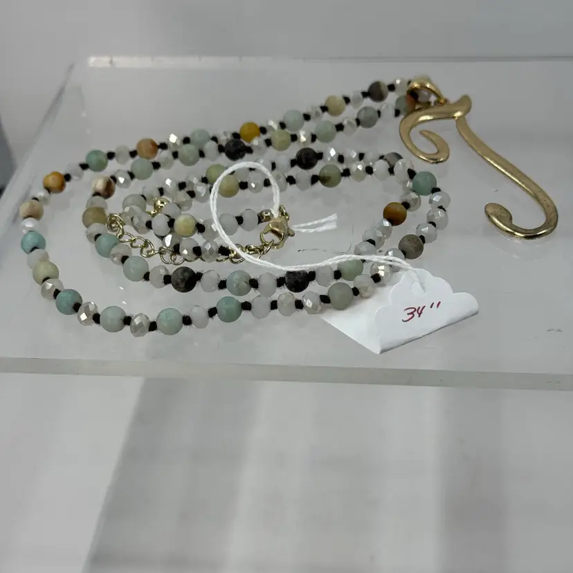 34” Glass Bead Necklace With “T” Pendant (can Be Removed)