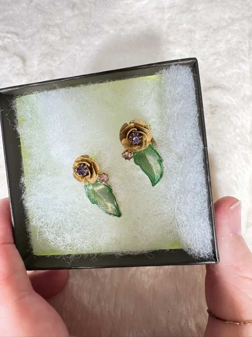 VTG Hobe Enamel and Crystal Clip Earrings