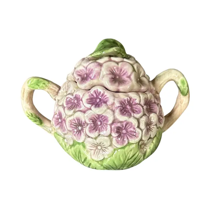 Vintage Purple Hydrangea Floral Ceramic Cream Sugar Set