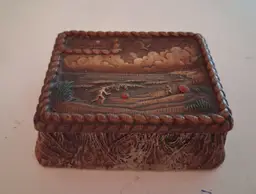 Vintage Syroco Wood Composite Souvenir Box Lake Chautauqua 4" x 3"