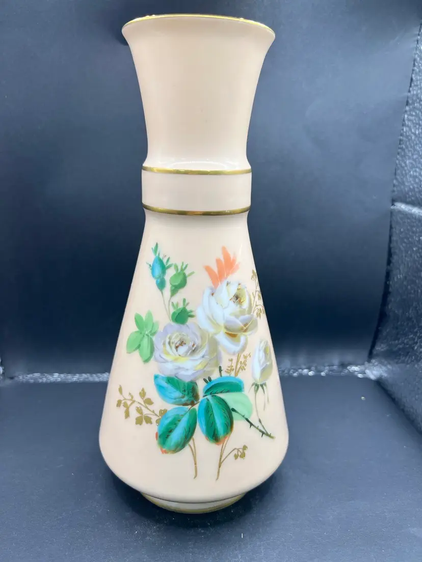 This is a mid-20th century hand-painted floral vase.Germany